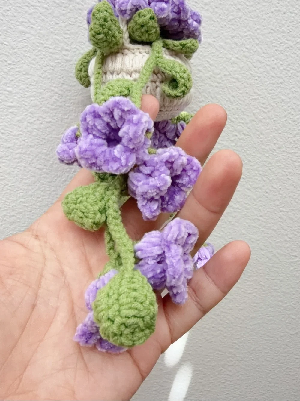 Handmade Cream and Purple Crochet Hanging Wall Planter